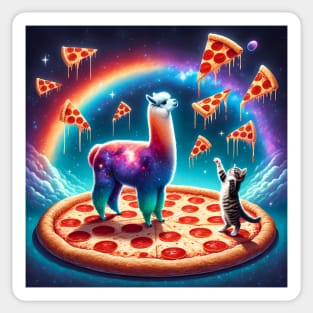 Funny Cat, Llama with Pizza Vibrant Sticker